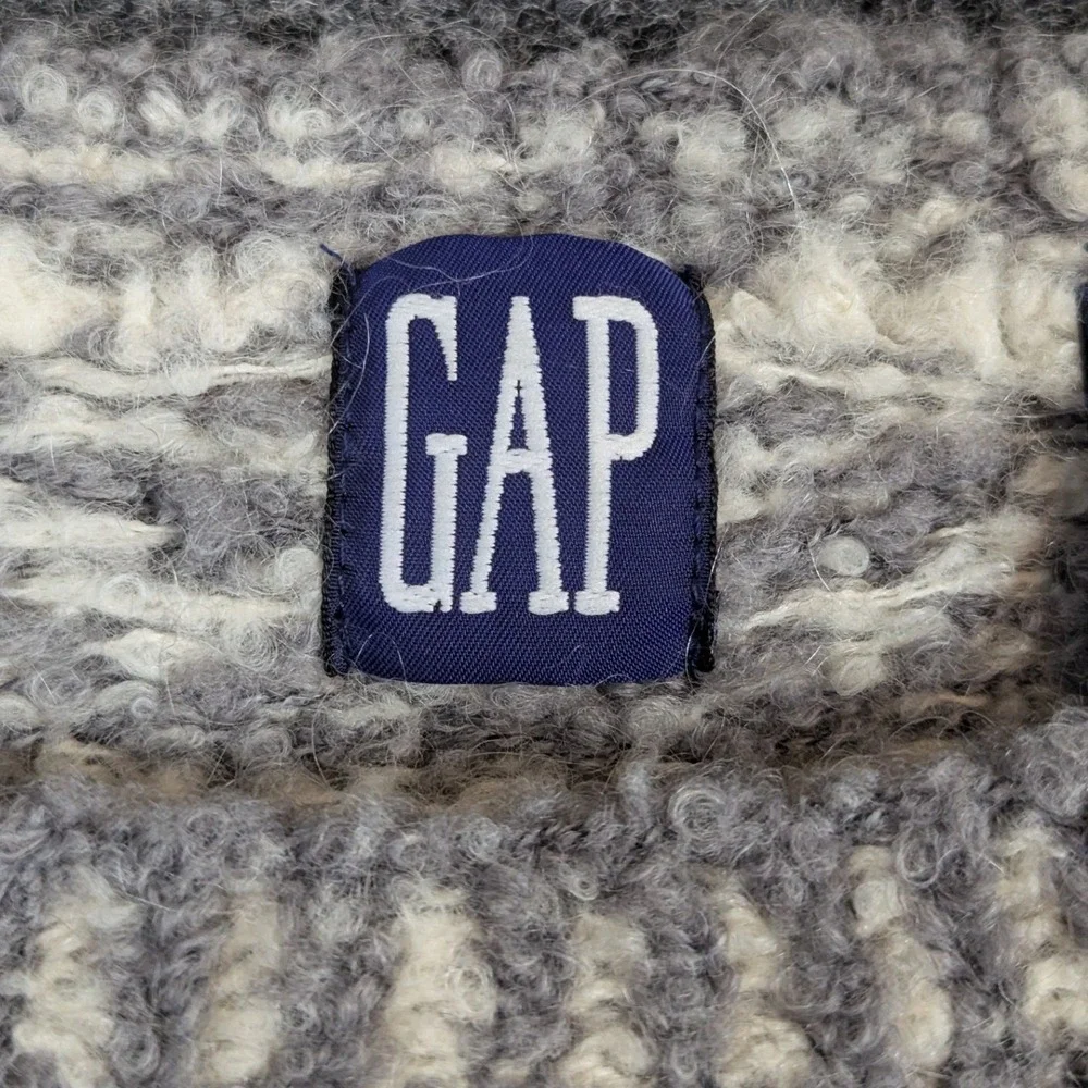 Gap Vintage Wool Mohair Blend Fair Isle Damask Crewneck Sweater Gray Large